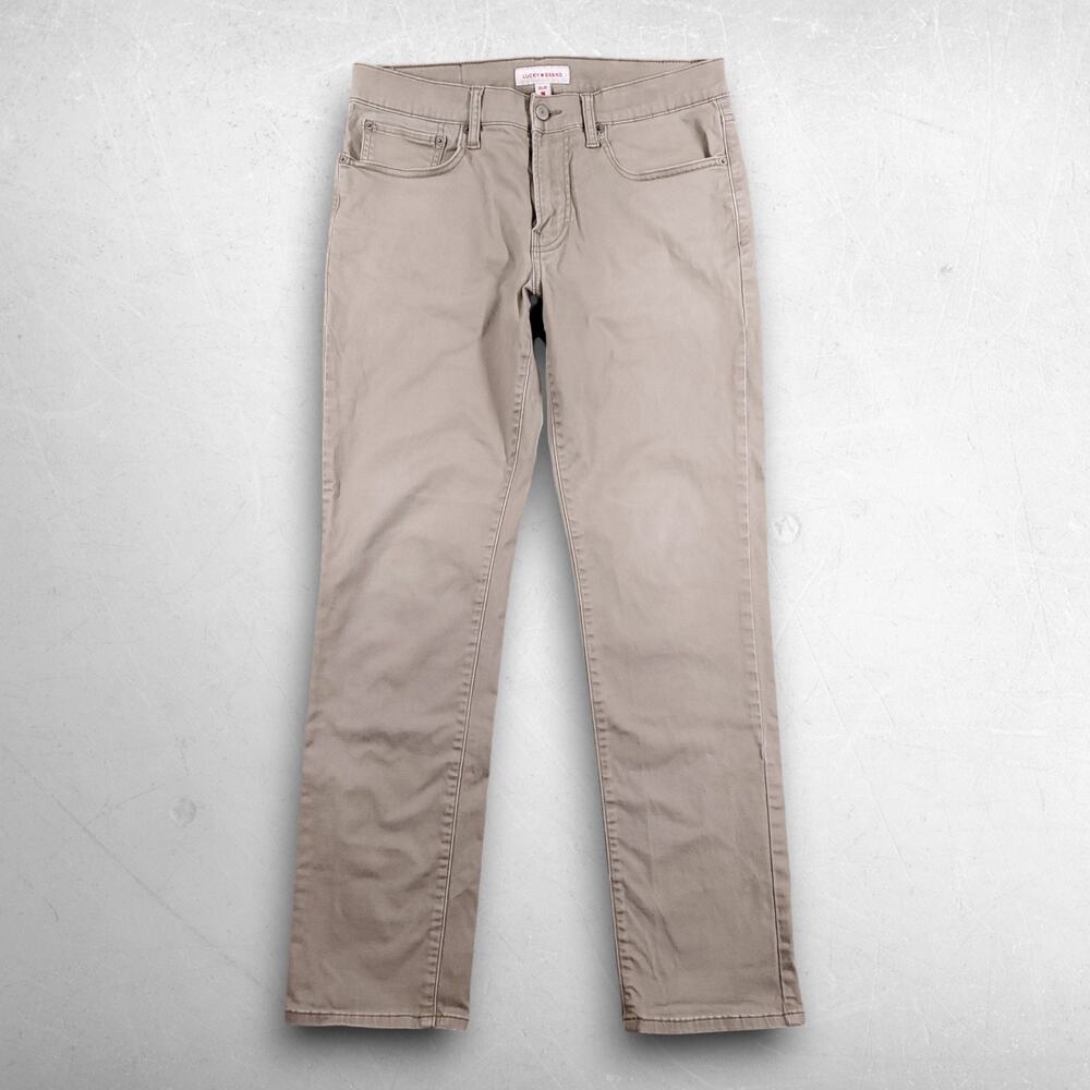 Lucky Brand 121 Slim Straight Pants Men 30x30 Tan Stretch Chino Casual Workwear